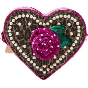 Betsey Johnson Leopard 3D Rose Heart Crossbody